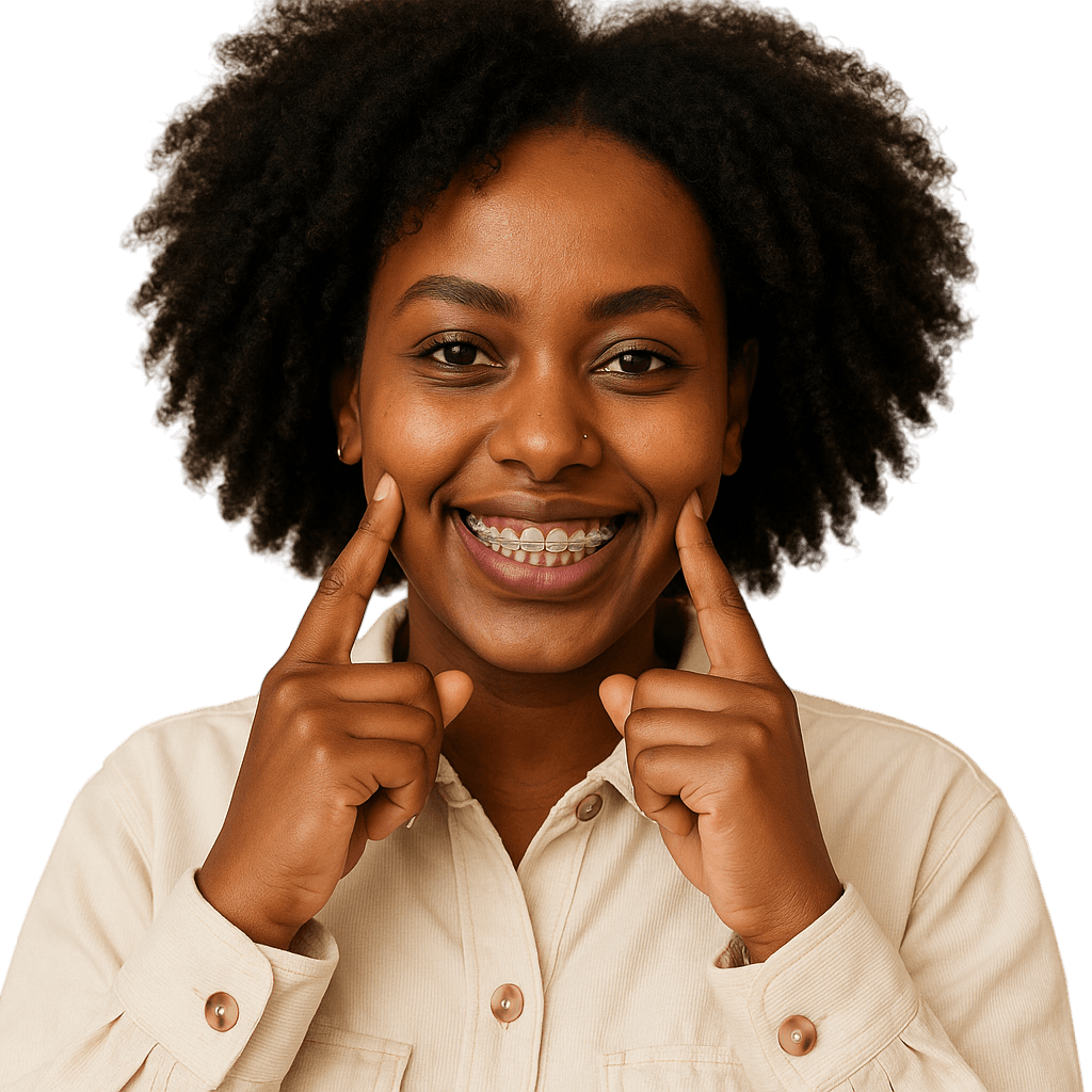 Young woman with braces showing her beautiful smile
