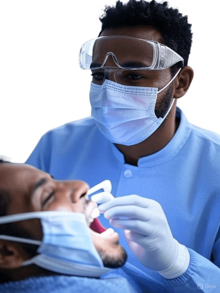 Oral surgeon performing precise dental procedure